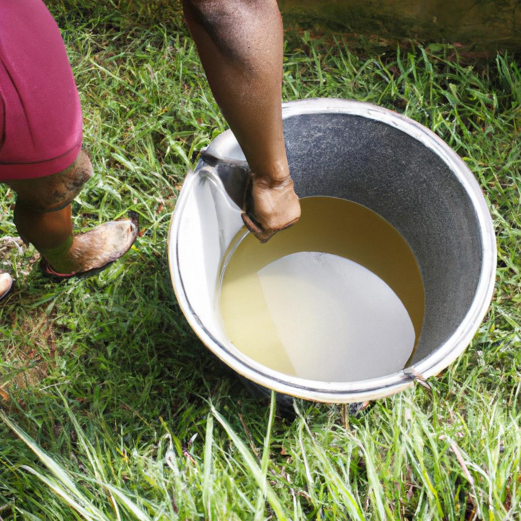 Person collecting rainwater for agriculture