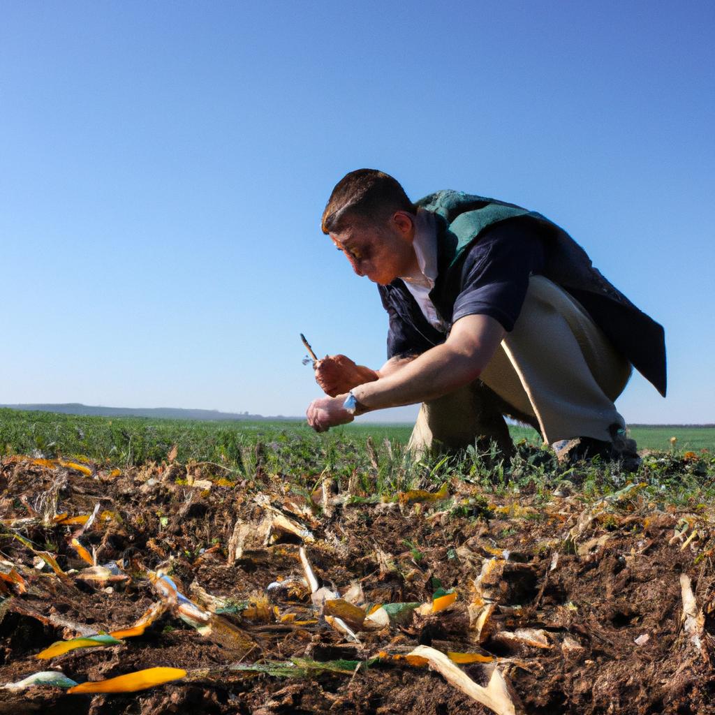 Person conducting agricultural research outdoors